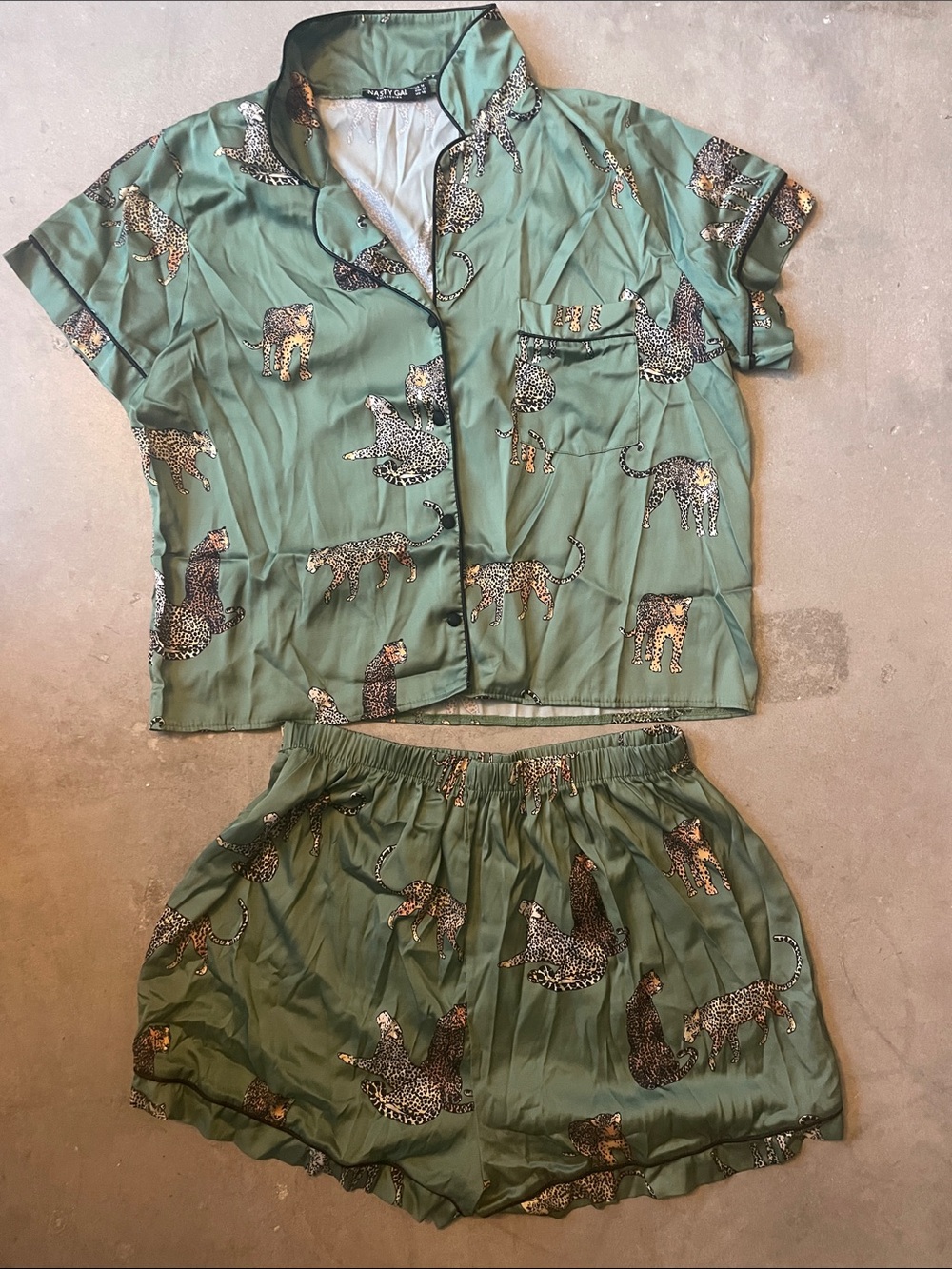 Green Leopard Print Short Pajama Set